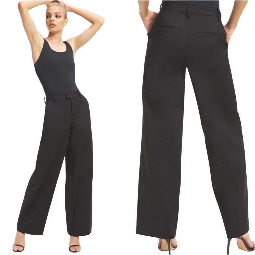 Good American 2/26 Woven 2.0 Trousers High Rise Wide Leg Black Pants